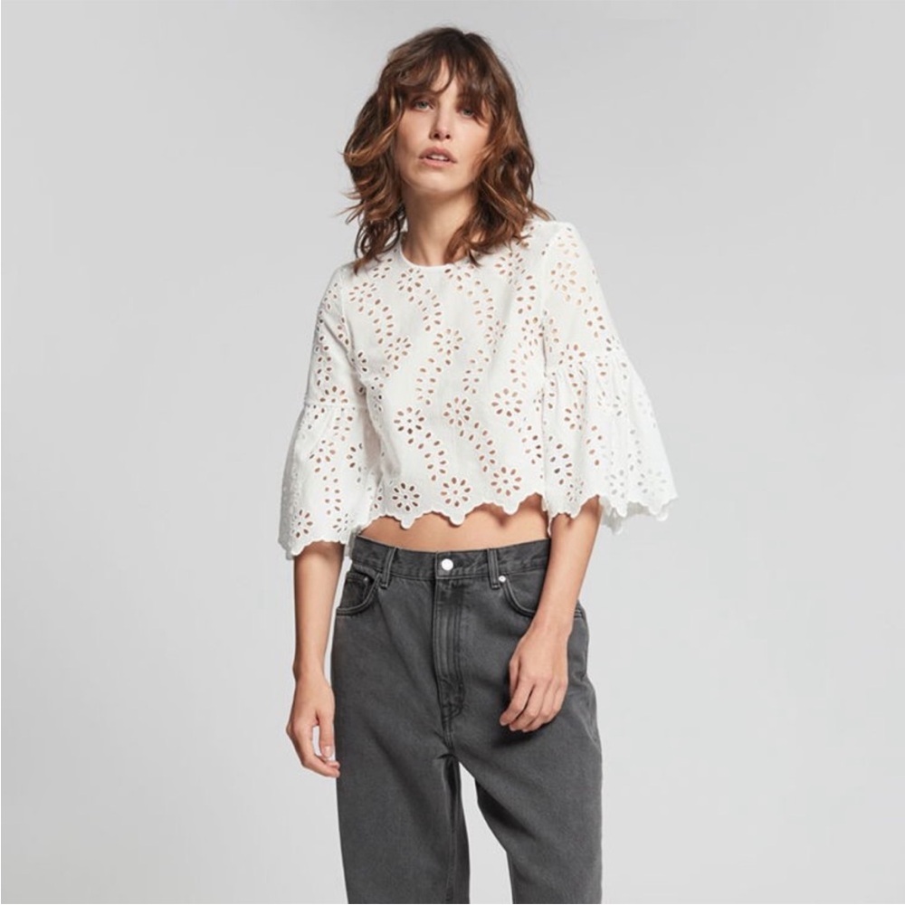 & OTHER STORIES Broderie Anglaise Flared Blouse white eyelet size 8